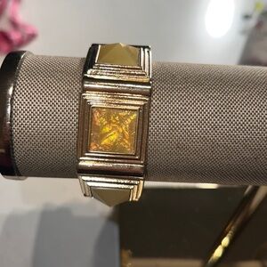 Yellow gemstone and gold metal adjustable bracelet stretchy fit womens jewelry​​